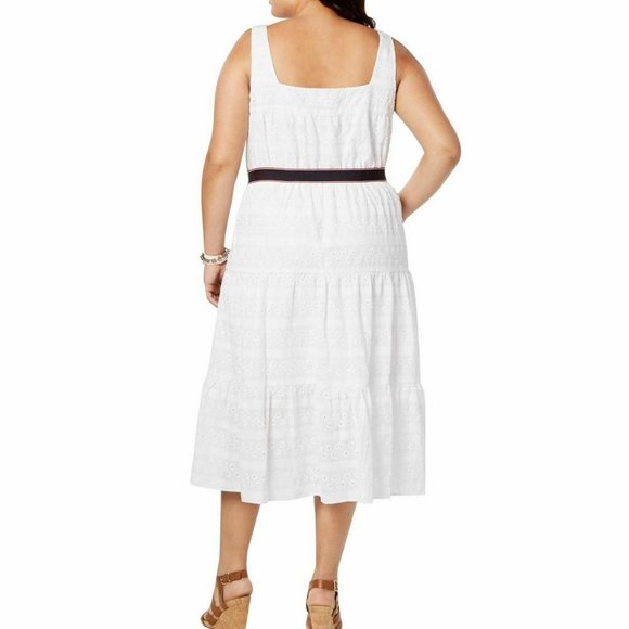 NWT! Tommy Hilfiger Eyelet Belted Midi Dress Plus 22W - Picture 2 of 6
